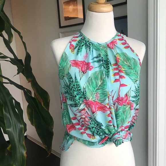Saint Tropez Tropical Print Crepe Blouse, Top - Picture 6 of 6